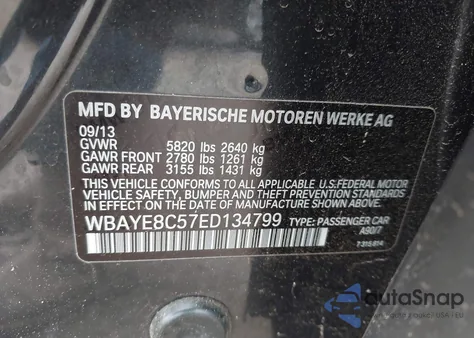 2014 BMW Alpina B7 из США, поврежденный, VIN WBAYE8C57ED134799